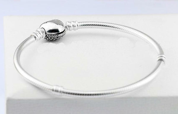 Clear Pave Heart Clasp Starter Snake Chain Charm Bracelet