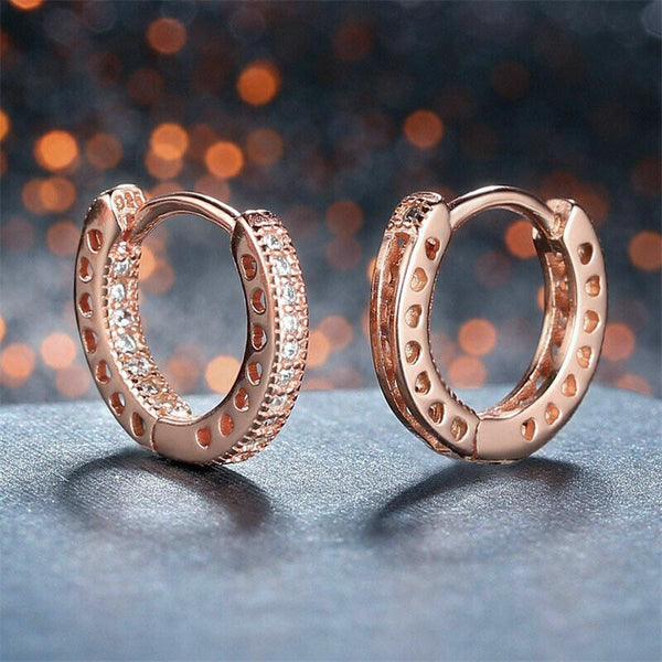 925 Silver Sterling Rose Gold Sparkling HOOP EARRINGS