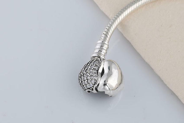 Clear Pave Heart Clasp Starter Snake Chain Charm Bracelet