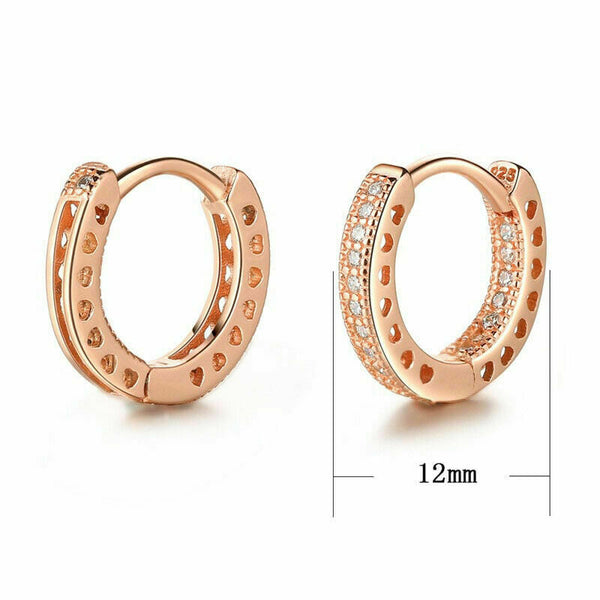 925 Silver Sterling Rose Gold Sparkling HOOP EARRINGS