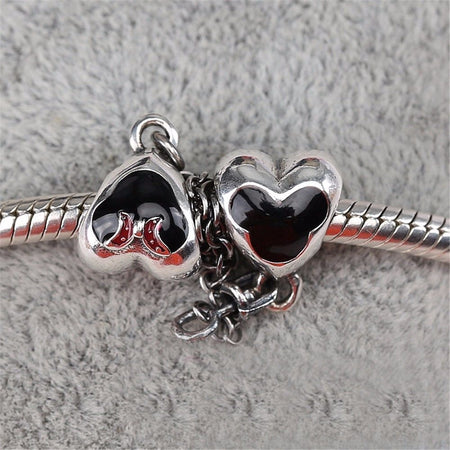 Silver Sterling Hearts of Mickey Minnie Mouse Safety Chain