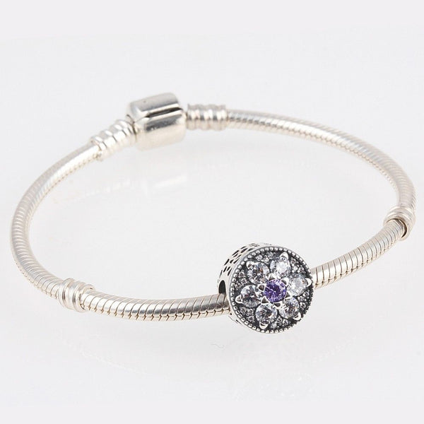 Silver Sterling forget me not purple Charm