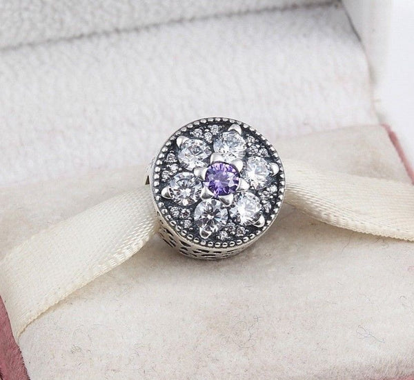 Silver Sterling forget me not purple Charm