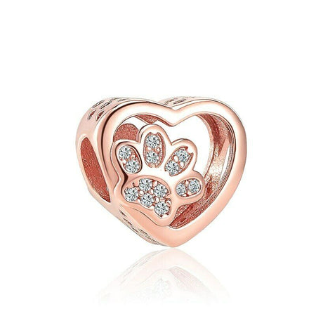 925 Sterling Silver Pave Dog Paw Animal Charm