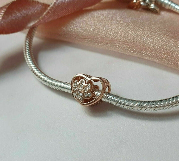 Rose Gold Pave Dog Paw Pet Animal Charm