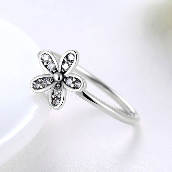 Silver Sterling Luxury Sparkling Delicate Dazzling Daisy Stone Ring