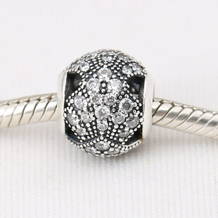 925 Sterling Silver Snake Chain Pattern Open Heart Pave charm