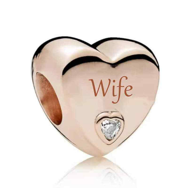 925 Sterling Silver ROSE GOLD Family Love Heart Charm