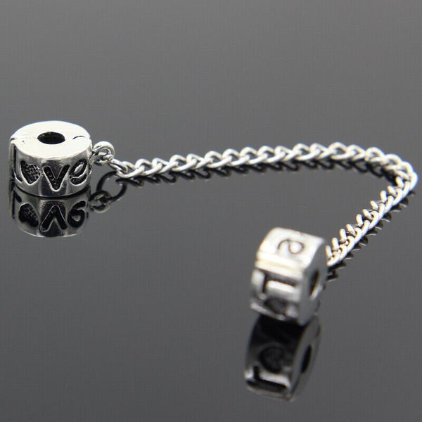 Silver Plated Love clip on safety chain