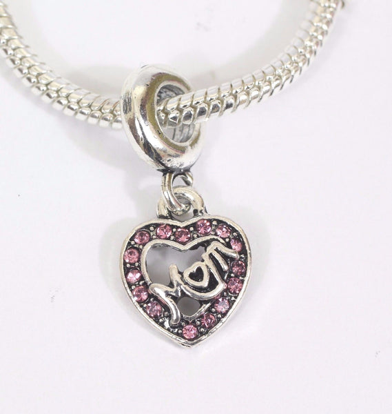 Silver Plated Centre Of My Mom Mum Heart Mother's Day Pendant Charm