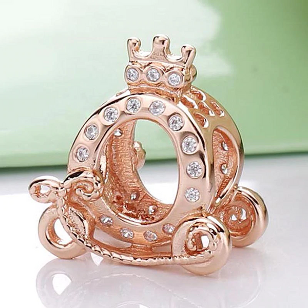 925 Silver Sterling Rose Gold Cinderella Carriage Charm
