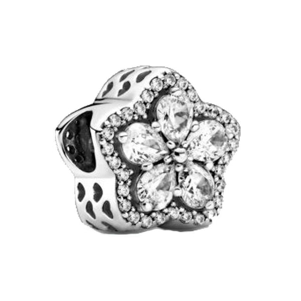 925 Sterling Silver Sparkling Snowflake Pave flower charm