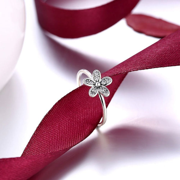Silver Sterling Luxury Sparkling Delicate Dazzling Daisy Stone Ring