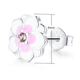 Silver Sterling Pink Magnolia Floral Daisy Earrings