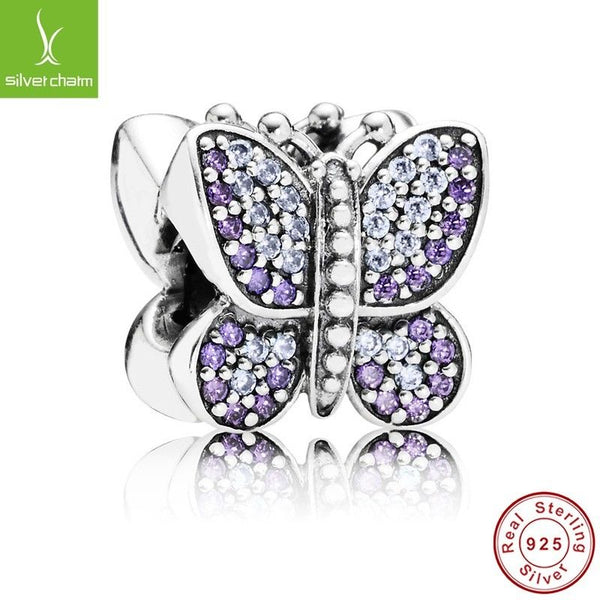 Sparkling pave purple butterfly Charm fits pandora