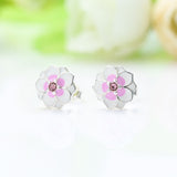 Silver Sterling Pink Magnolia Floral Daisy Earrings