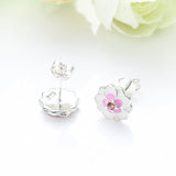Silver Sterling Pink Magnolia Floral Daisy Earrings
