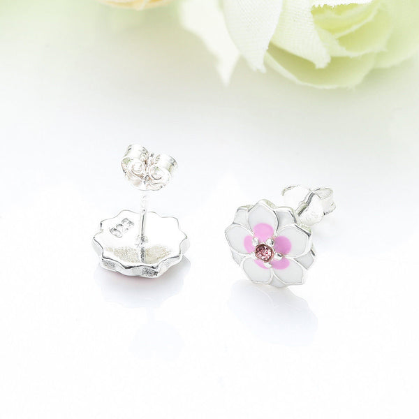 Silver Sterling Pink Magnolia Floral Daisy Earrings