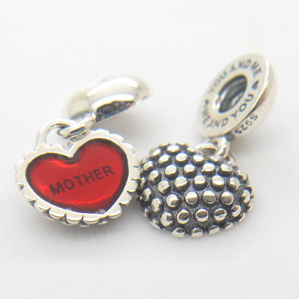 Mother & Daughter Duo Twin Heart Mom Mum love Dangle Pendant Charm