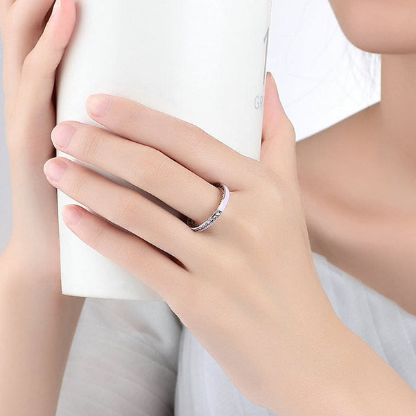 Silver Sterling Sparkling Pink Radiant Hearts of Stack able Ring