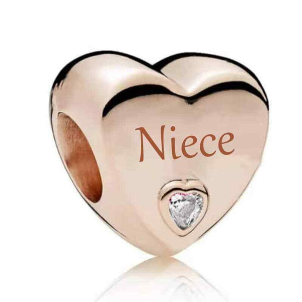 925 Sterling Silver ROSE GOLD Family Love Heart Charm