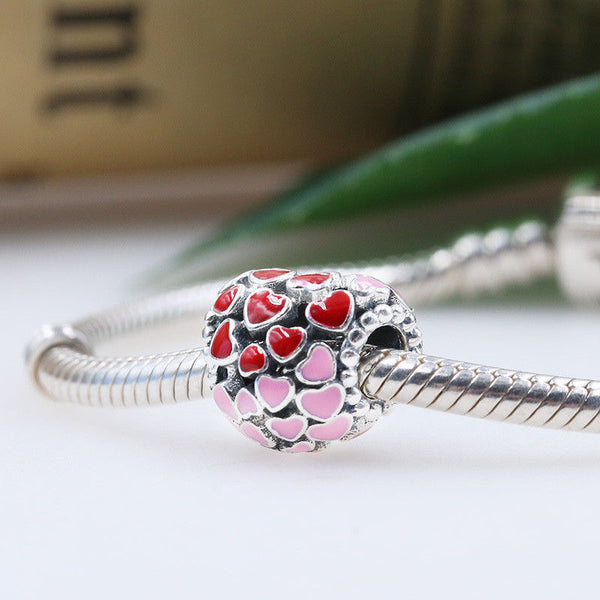 925 Silver Sterling Red enamel love heart Charm