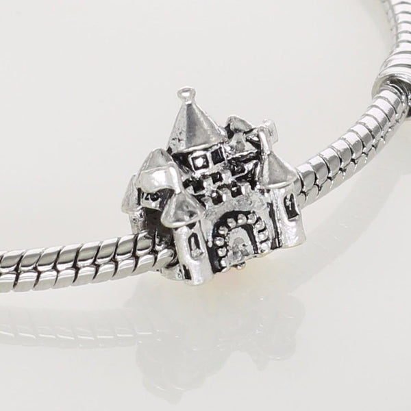 Silver plated Disney Princess Castle Gold Crown Charm fits pandora