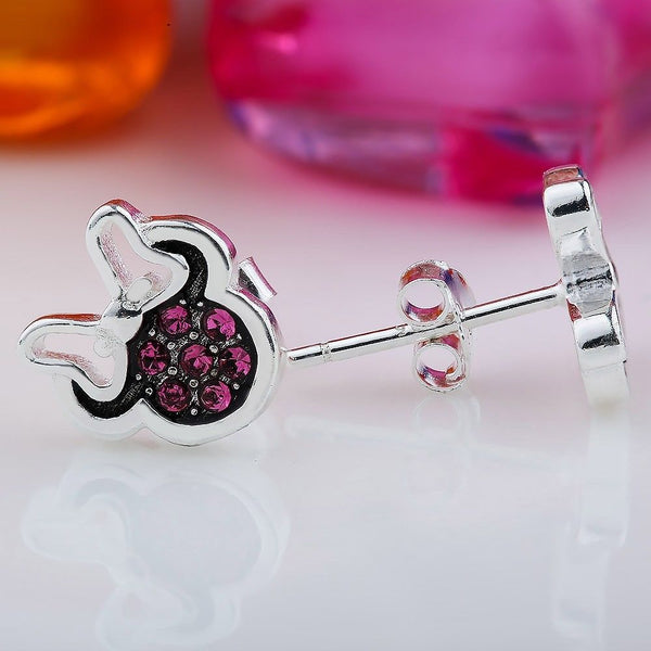 Silver Sterling Dazzling Minnie key Mouse bow stone Earrings