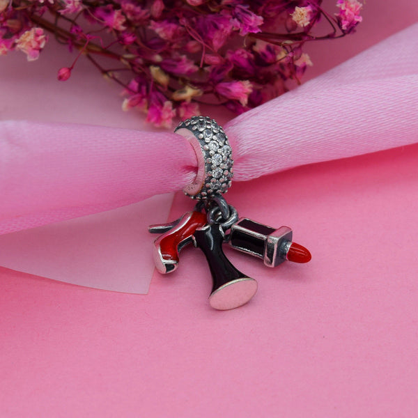 Silver Sterling Glamour Pave trio Pendant charm