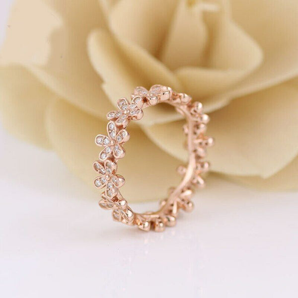 925 Sterling Silver Rose Gold DAZZLING DAISY BAND Stackable Ring