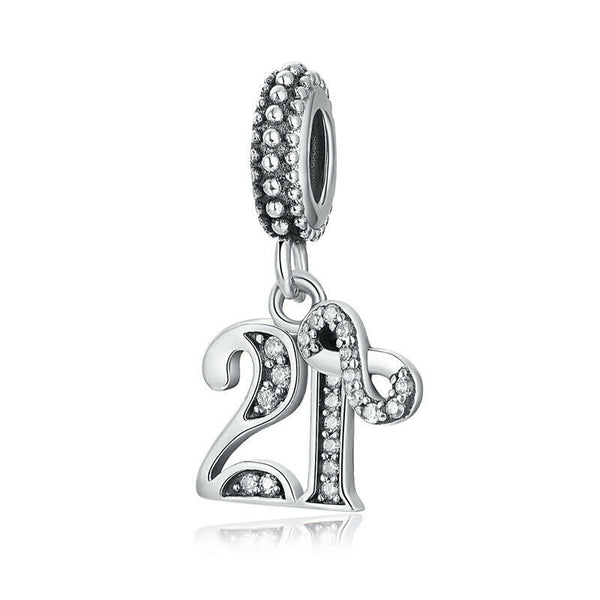 925 Silver 21 Years Of Love Number Pendant Charm