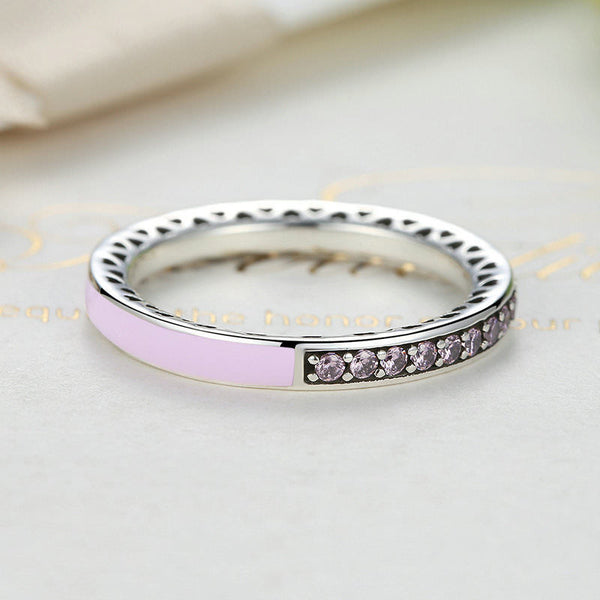 Silver Sterling Sparkling Pink Radiant Hearts of Stack able Ring