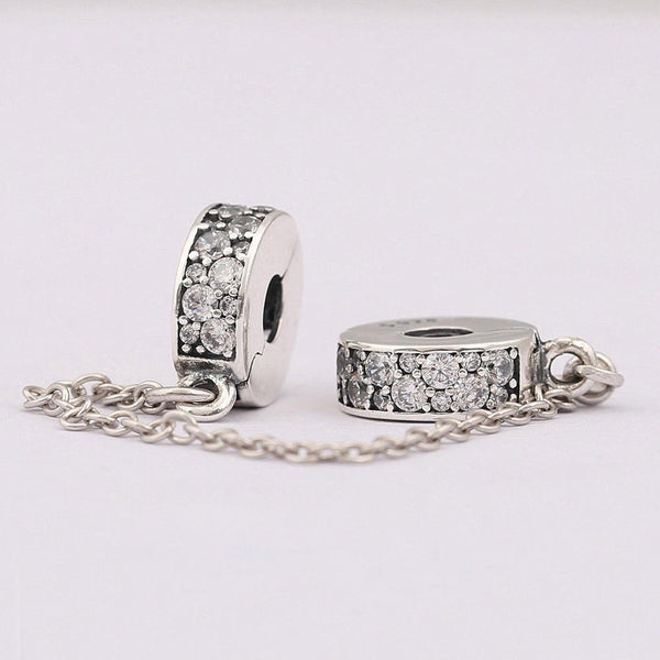 Silver Sterling PAVÉ INSPIRATION Stone Clip On Safety Chain