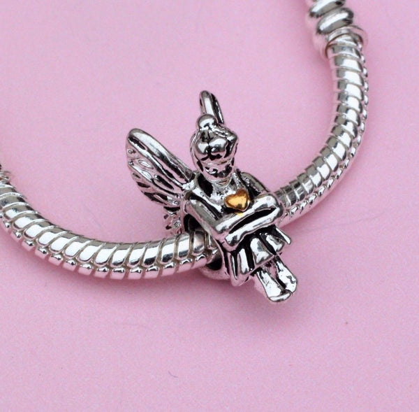 Pixie Fairy angel wings gold heart Charm