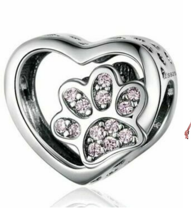 925 Sterling Silver Pave Dog Paw Animal Charm