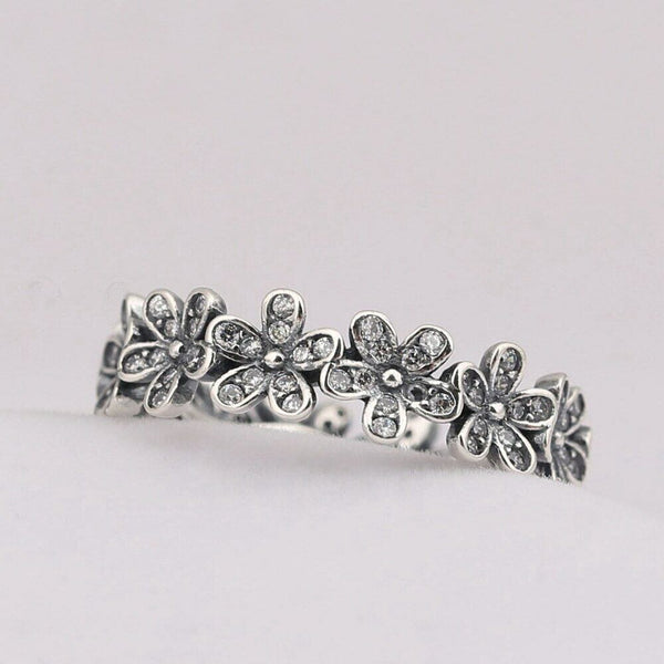 925 Sterling Silver Sparkling DAZZLING DAISY BAND Stackable Ring