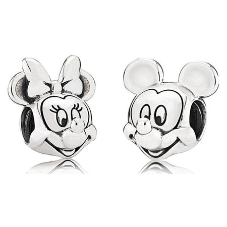 Silver Sterling Mickey Minnie Mouse kiss red heart Love Charm