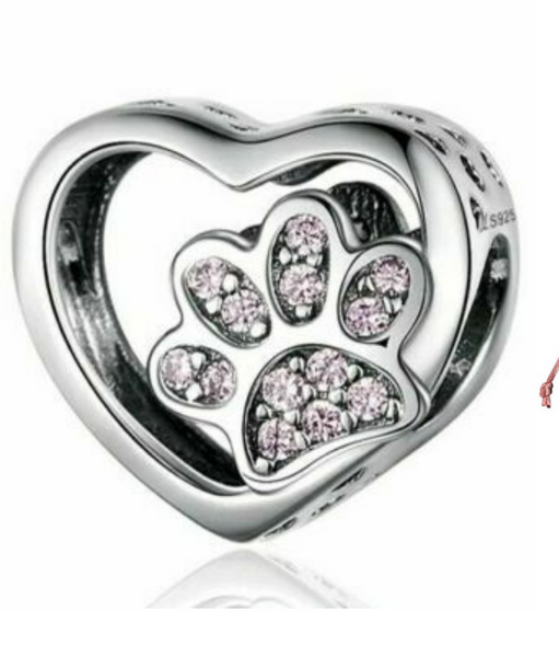 925 Sterling Silver Pave Dog Paw Animal Charm