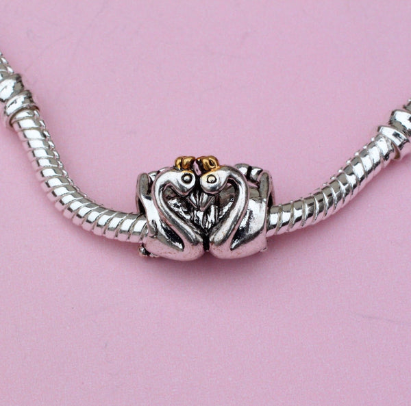 Silver Plated Love twin Swan Embrace Charm fits pandora