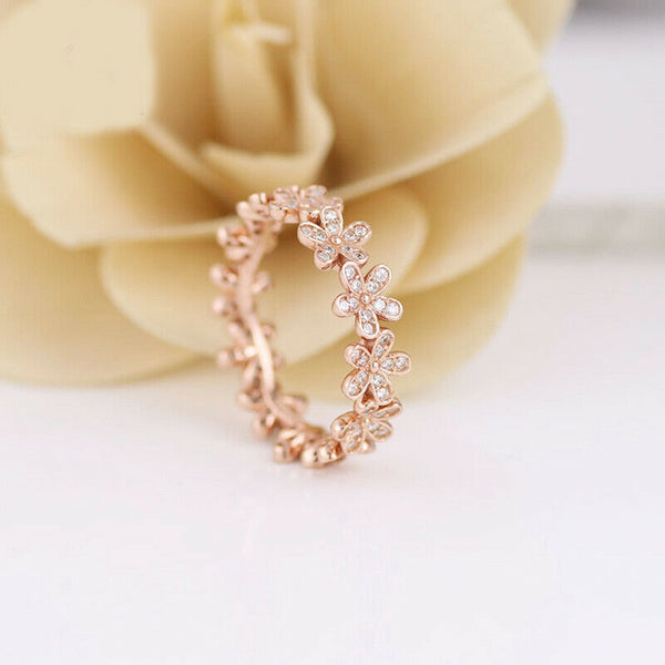 925 Sterling Silver Rose Gold DAZZLING DAISY BAND Stackable Ring