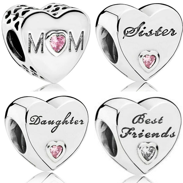 Sister Love Heart Stone Charm