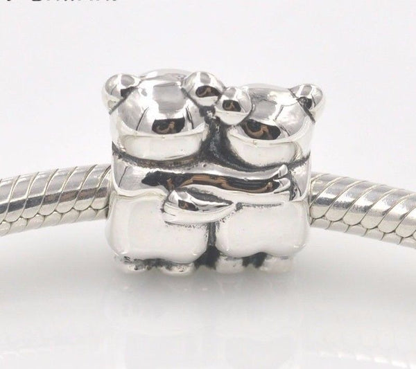 Silver Plated Twin Teddy Bear Hug love Charm