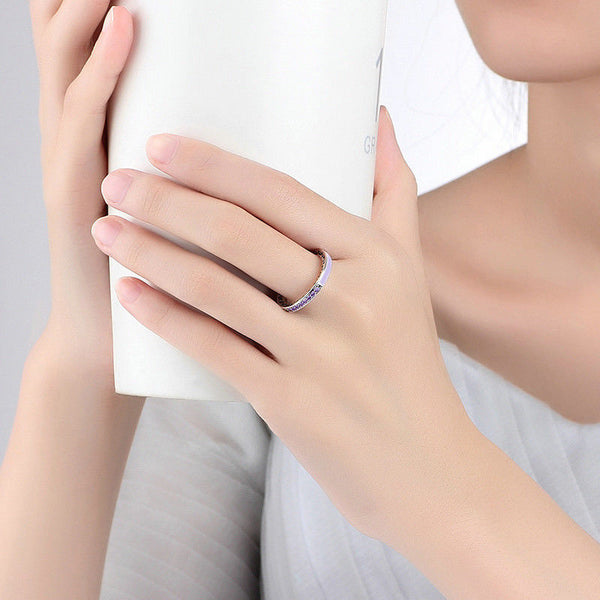 Silver Sterling Sparkling Purple Radiant Hearts of Stack able Ring