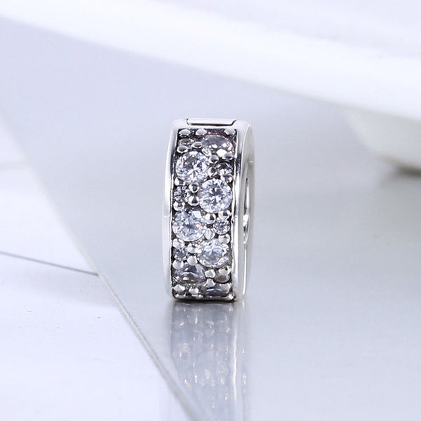 Elegance CZ Pave Stone slim Spacer Clip on Charm