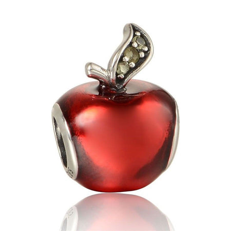 925 Sterling Silver Pave Red Apple Pendant Charm