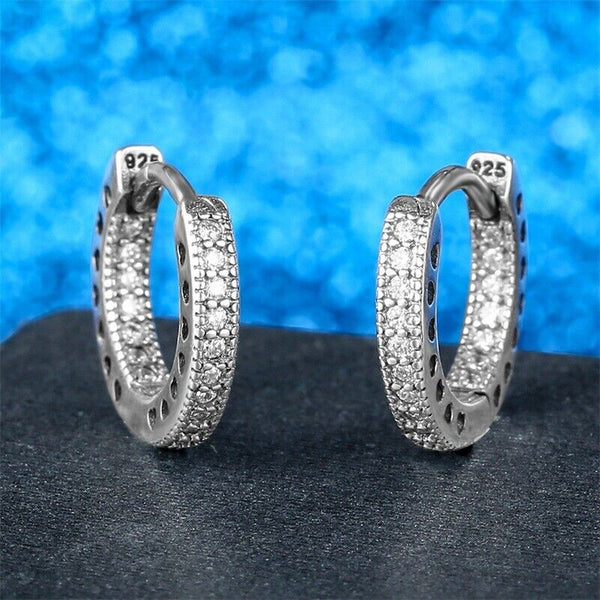 925 Silver Sterling Sparkling HOOP EARRINGS