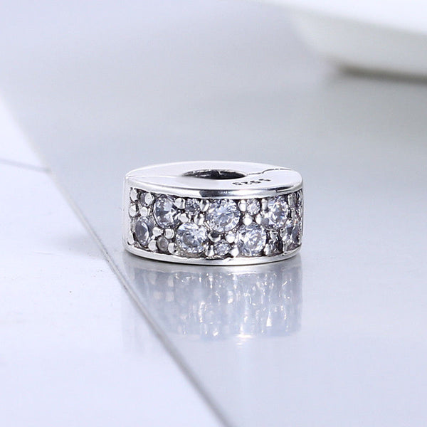 Elegance CZ Pave Stone slim Spacer Clip on Charm