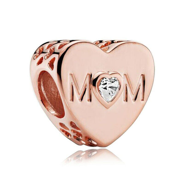 925 Sterling Silver ROSE GOLD Family Love Heart Charm