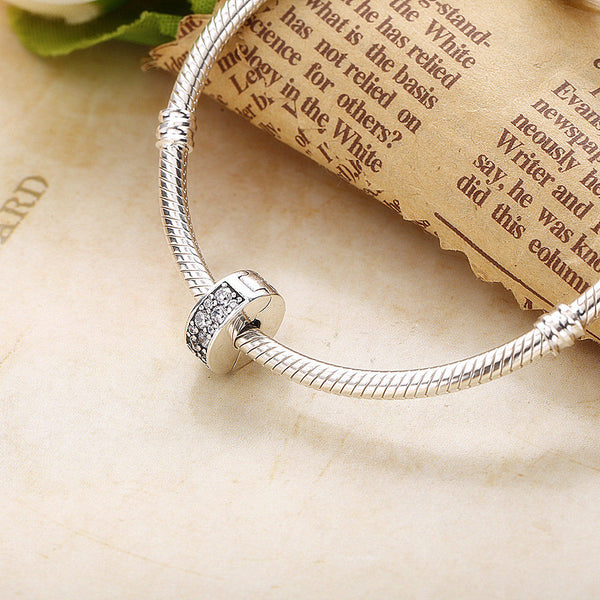 Elegance CZ Pave Stone slim Spacer Clip on Charm