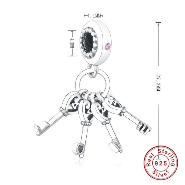 925 Sterling Silver KEYS OF LOVE Dangle Pendant Charm
